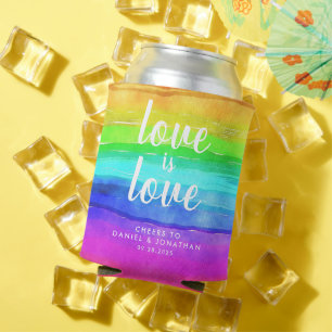 "Liebe ist Liebe" Aquarellfarbenprägung Regenbogen Dosenkühler
