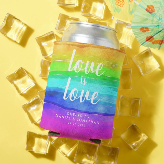 "Liebe ist Liebe" Aquarellfarbenprägung Regenbogen Dosenkühler (In Situ Sommer)