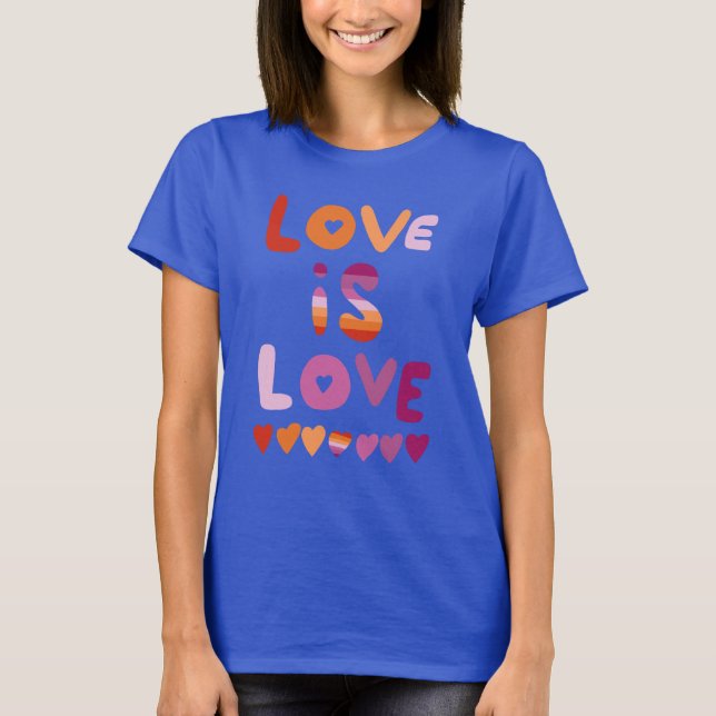 LIEBE IST LIEBE farbenfroh rosa Lila Lesben Stolz T-Shirt (Vorderseite)