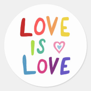 LIEBE IST LIEBE Farbenfrohe Regenbogenhandschrift Runder Aufkleber