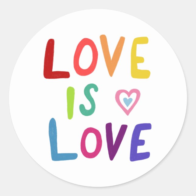 LIEBE IST LIEBE Farbenfrohe Regenbogenhandschrift  Runder Aufkleber (Vorderseite)