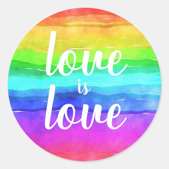 "Liebe ist Liebe" Gay Pride Regenbogen Runder Aufkleber (Vorderseite)
