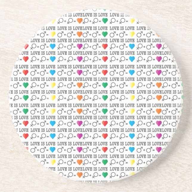 LIEBE ist LIEBE Gleichheit Zitat in Regenbogenfarb Sandstein Untersetzer (Vorne)