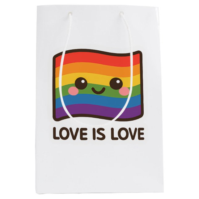 Liebe ist Liebe - Kawaii Rainbow Design Mittlere Geschenktüte (Vorderseite)