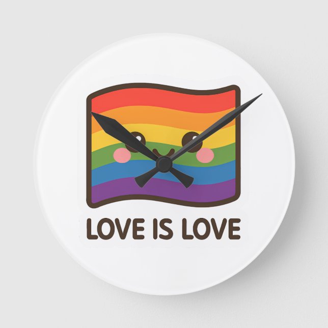 Liebe ist Liebe - Kawaii Rainbow Design Runde Wanduhr (Vorderseite)
