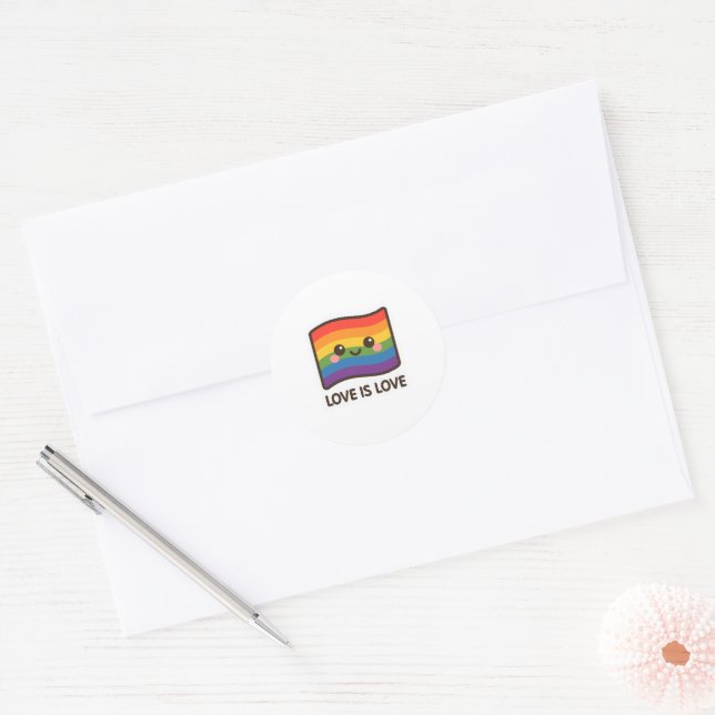 Liebe ist Liebe - Kawaii Rainbow Design Runder Aufkleber (Umschlag)