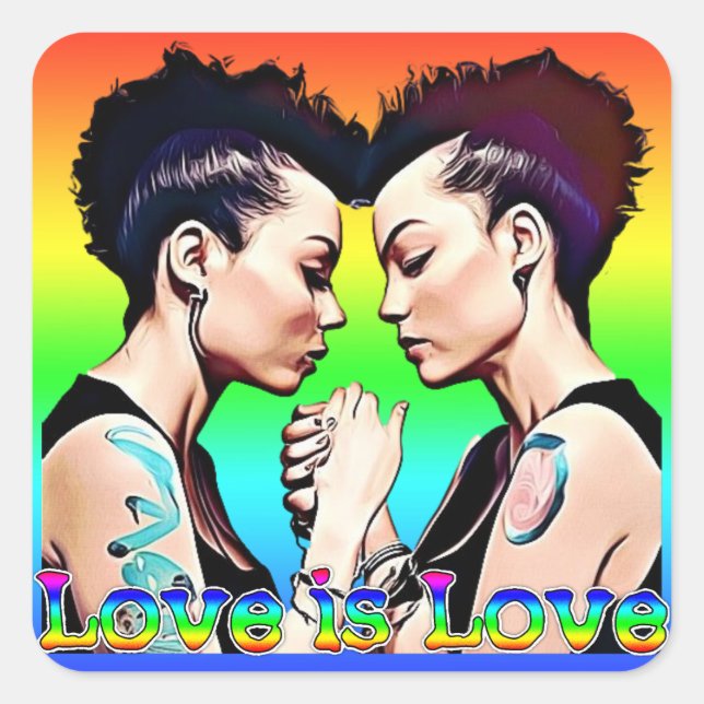 Liebe ist Liebe Lesben Pride Quadratischer Aufkleber (Vorderseite)