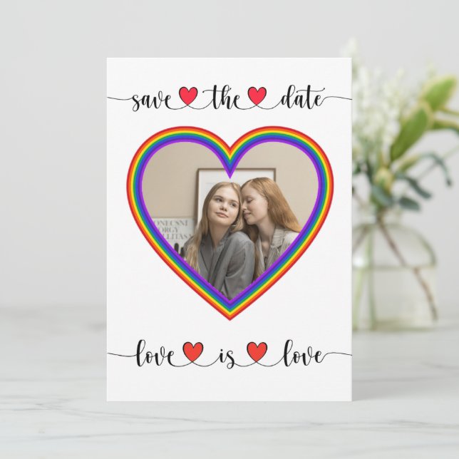 Liebe ist Liebe Lesbische Save the Date Karte (Stehend Vorderseite)