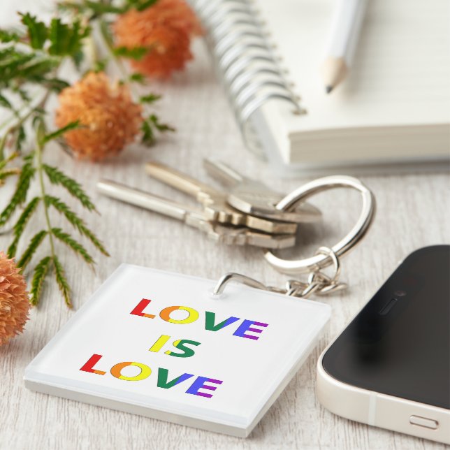 Liebe ist Liebe LGBT Pride Flag Typografie Schlüsselanhänger (Vorderseite rechts)