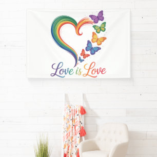 Liebe ist Liebe LGBT Schmetterling Herz Regenbogen Banner