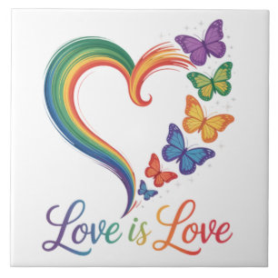 Liebe ist Liebe LGBT Schmetterling Herz Regenbogen Fliese