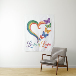 Liebe ist Liebe LGBT Schmetterling Herz Regenbogen Wandteppich