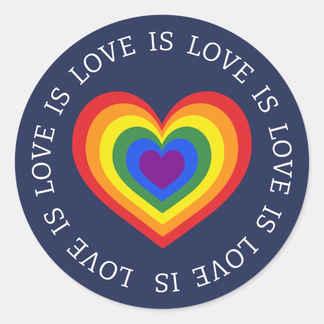 Liebe ist Liebe LGBTQ Rainbow Heart Navy Blue Runder Aufkleber (Vorderseite)