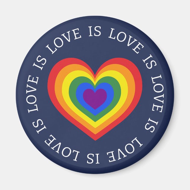 Liebe ist Liebe LGBTQ Rainbow Heart on Navy Blue Magnet (Vorne)