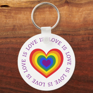 Liebe ist Liebe LGBTQ Rainbow Heart on White Schlüsselanhänger