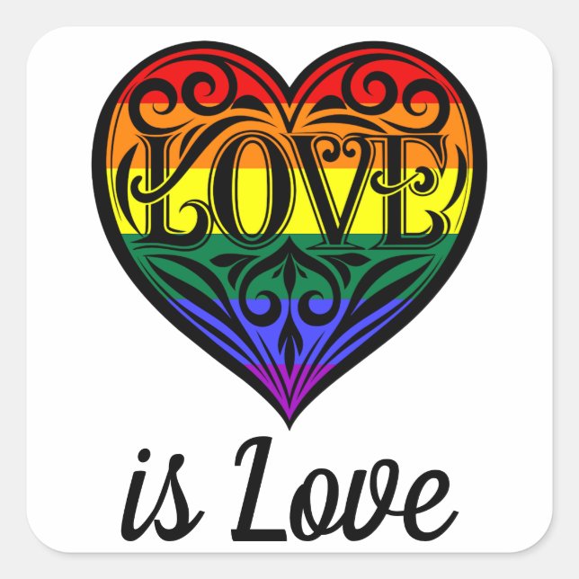 Liebe ist Liebe LGBTQ Rainbow Herz Quadratischer Aufkleber (Vorderseite)
