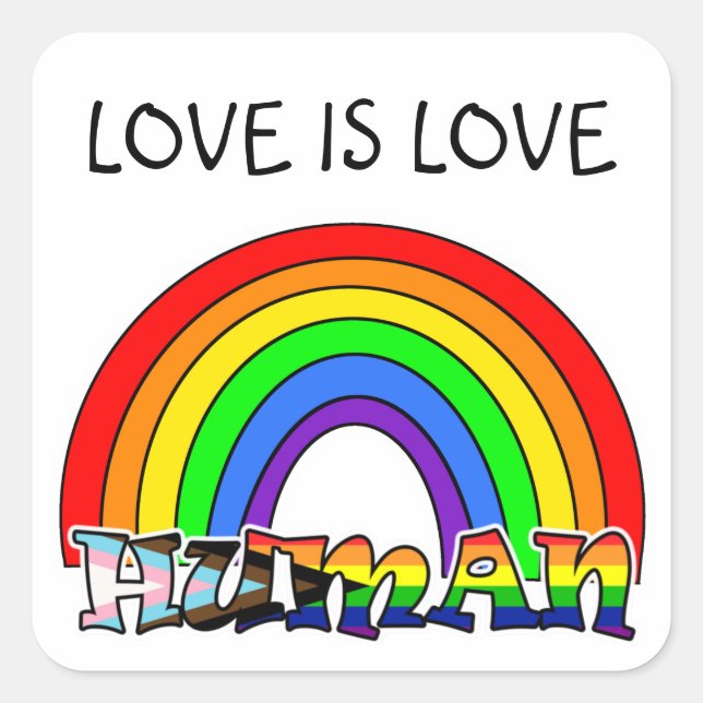Liebe ist Liebe, Mensch, Regenbogen Quadratischer Aufkleber (Vorderseite)