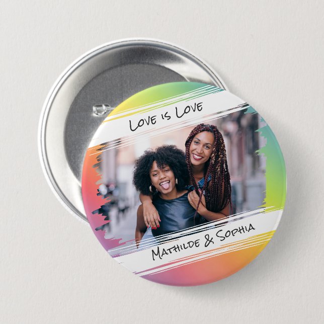 Liebe ist Liebe Moderner Regenbogen Fügen Sie Ihr  Button (Vorne & Hinten)