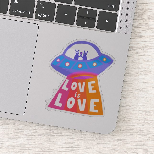 LIEBE IST LIEBE Niedliche Außerirdischen UFO Rainb Aufkleber (Detail)