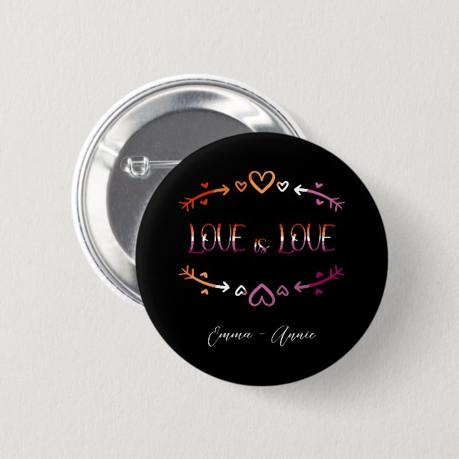 Liebe ist Liebe Pride Month Lesbian Couple Button (Vorne & Hinten)