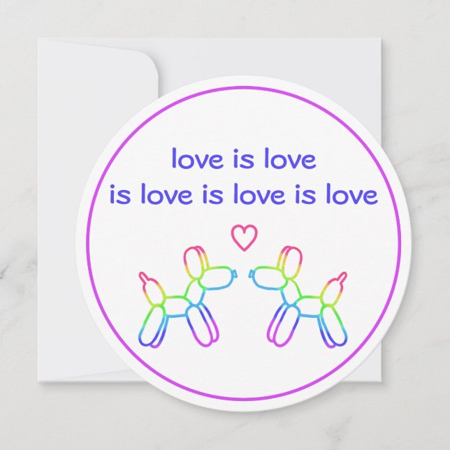 Liebe ist Liebe Rainbow Ballon Hunde Runde Einladu Einladung (Vorderseite)