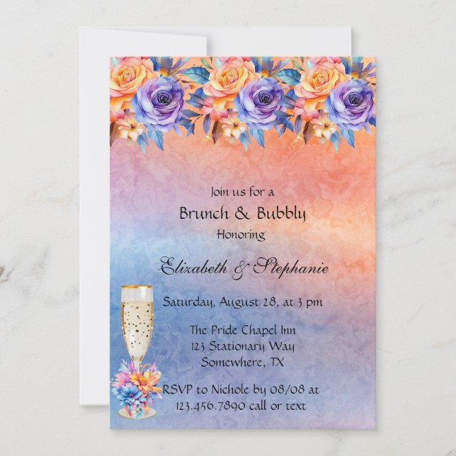 Liebe ist Liebe Rainbow Floral Brunch & Bubbly Einladung (Vorderseite)