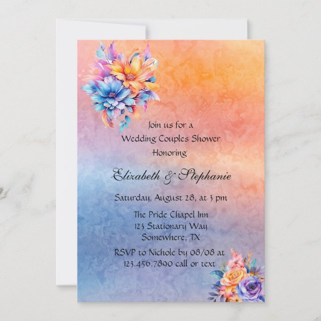 Liebe ist Liebe Rainbow Floral Wedding Couple Dusc Einladung (Vorderseite)