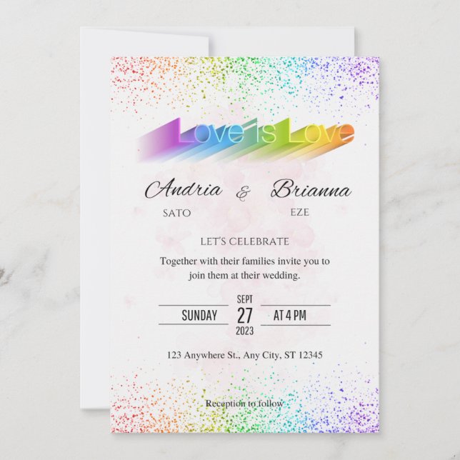 Liebe ist Liebe Rainbow Gay Hochzeit Einladung (Vorderseite)