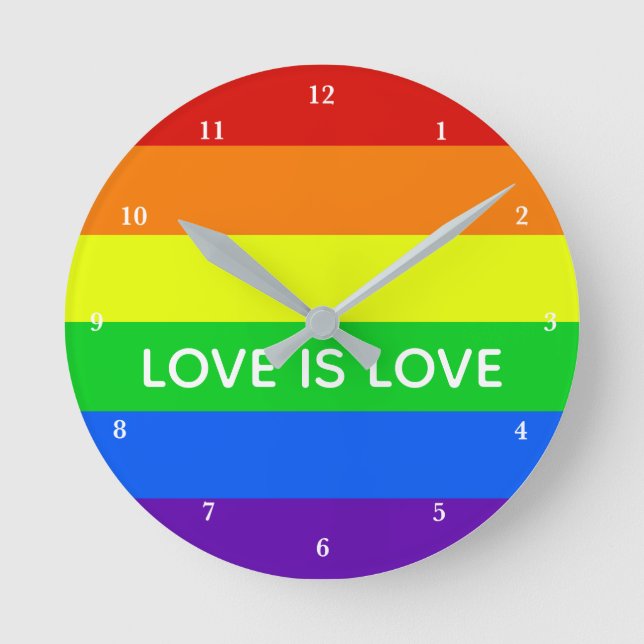 Liebe ist Liebe Rainbow Gay Pride Niedlich LGBT Runde Wanduhr (Vorderseite)