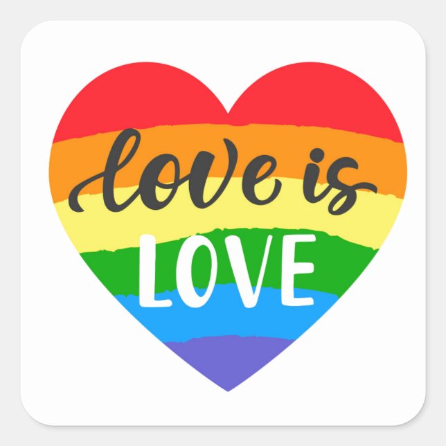 Liebe ist Liebe Rainbow Heart Quadratischer Aufkleber (Vorderseite)