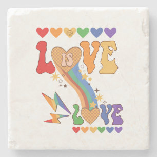 Liebe ist Liebe - Rainbow-Herz-LGBTQ-Priesterdesig Steinuntersetzer