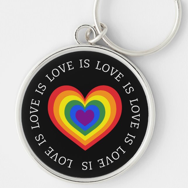Liebe ist Liebe Rainbow Herz LGBTQ Prix Black Schlüsselanhänger (Vorne)