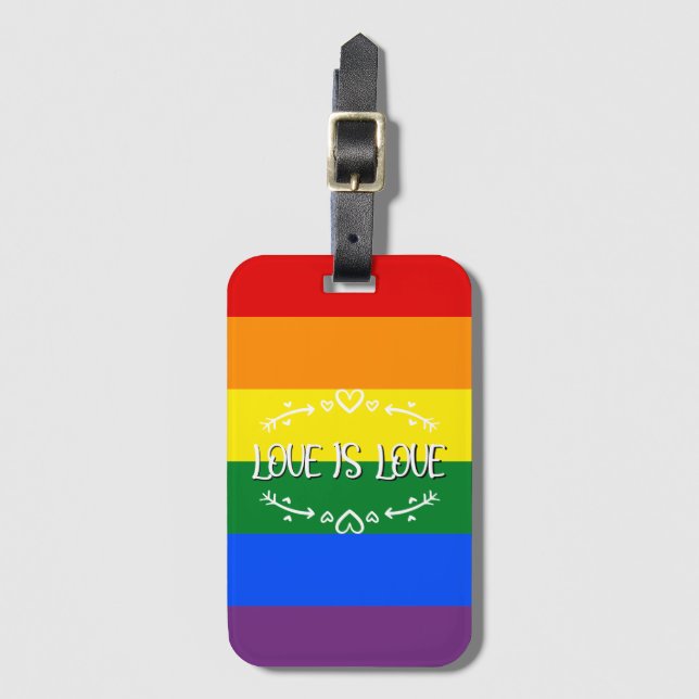 Liebe ist Liebe Rainbow LGBTQ Pride Gepäckmarke Gepäckanhänger (Vorderseite Vertikal)