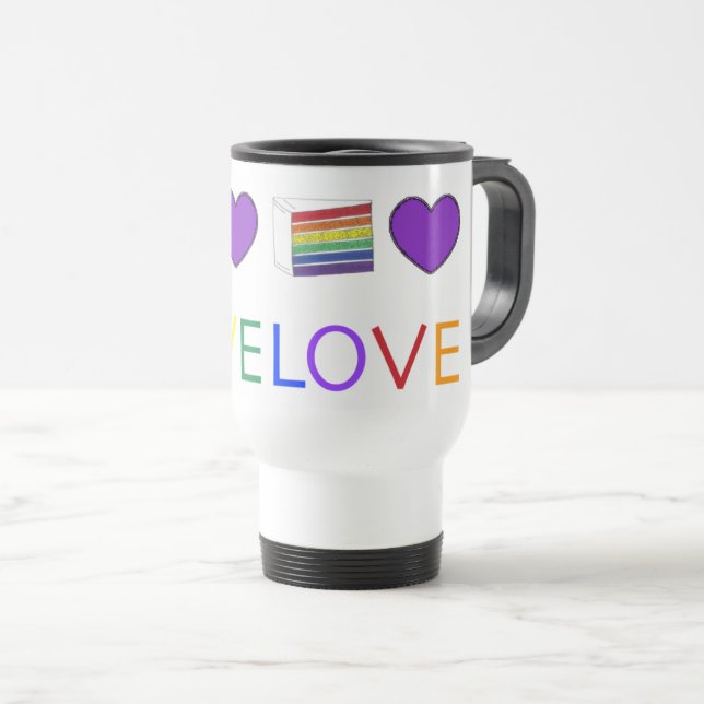 Liebe ist Liebe Rainbow Lila Heart Cake Gay Pride Reisebecher (VorderseiteRechts)