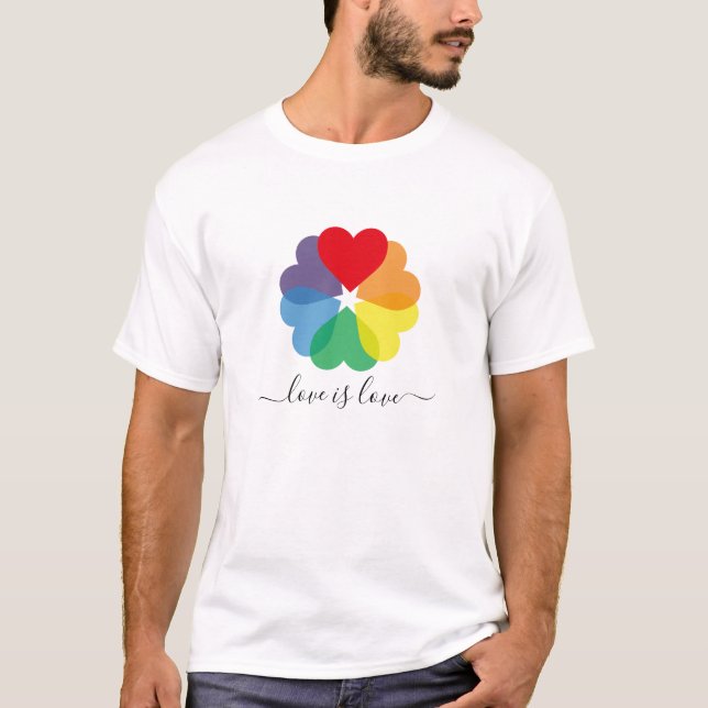 Liebe ist Liebe Rainbow Pride Hearts T-Shirt (Vorderseite)