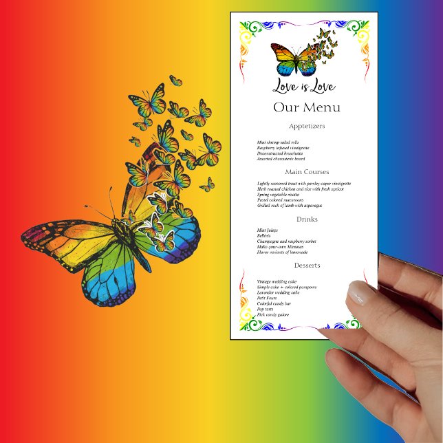 Liebe ist Liebe Rainbow Thema Hochzeitsessen Menü Menükarte (Von Creator hochgeladen)