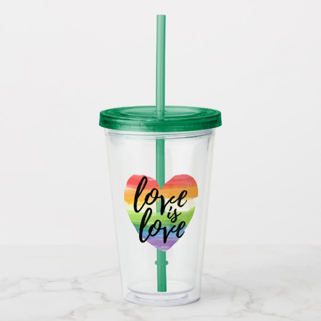 Liebe ist Liebe| Rainbow Watercolor Herz Acryltrinkbecher (Vorderseite)