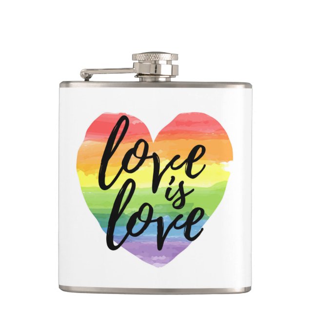 Liebe ist Liebe| Rainbow Watercolor Herz Flachmann (Vorderseite)