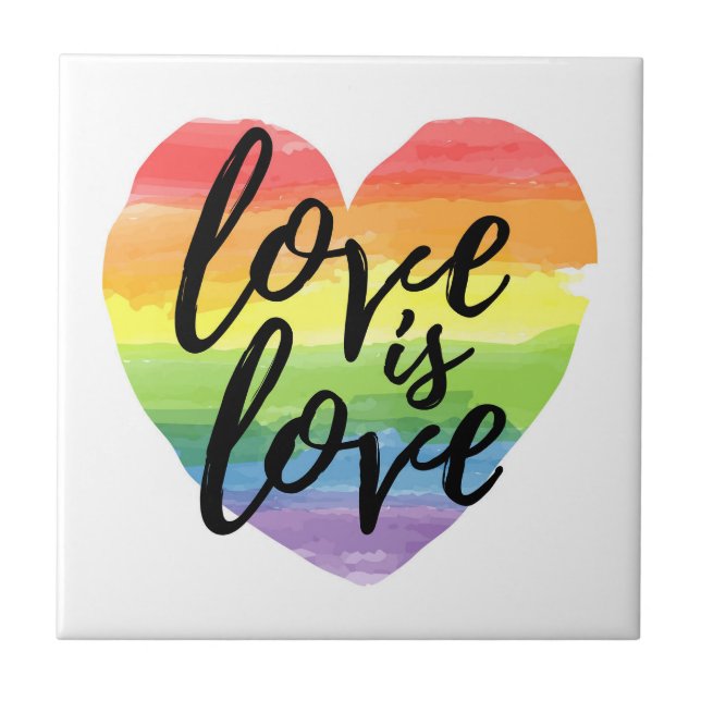 Liebe ist Liebe| Rainbow Watercolor Herz Fliese (Vorderseite)
