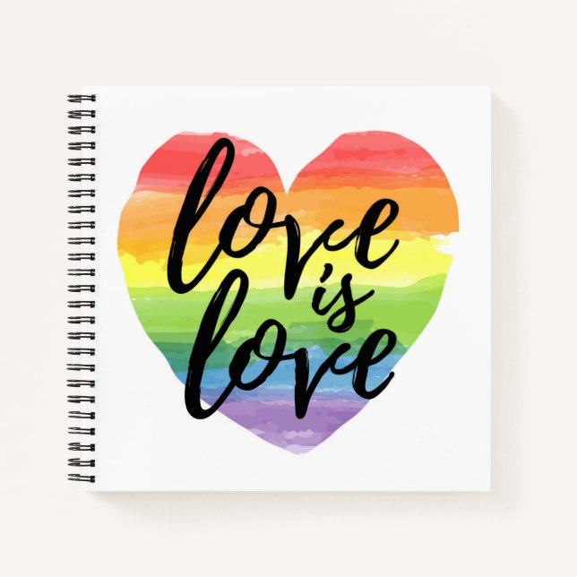 Liebe ist Liebe | Rainbow Watercolor Herz Notizbuch (Vorderseite)