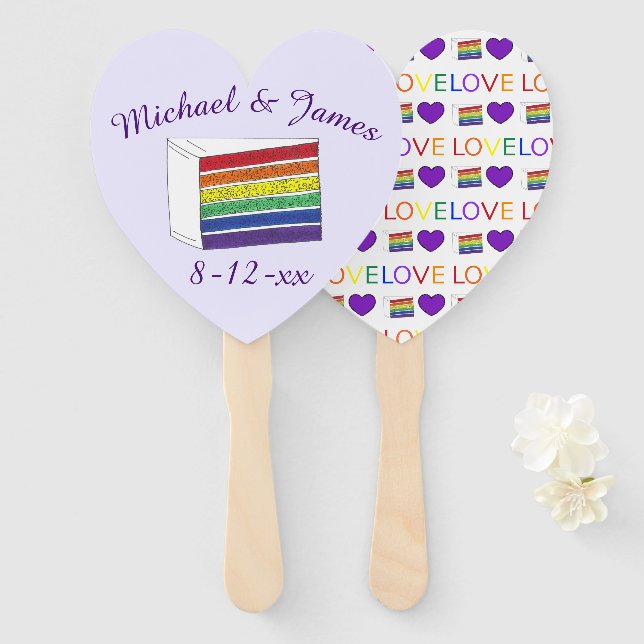 Liebe ist Liebe Rainbow Wedding Cake Lila Heart Fächer (Vorne und Hinten)