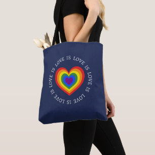 Liebe ist Liebe Regenbogen Herz LGBTQ Stolz Marine Tasche