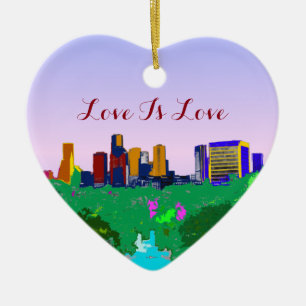 Liebe ist Liebe-Regenbogen-Houstonskyline-Gay Keramikornament