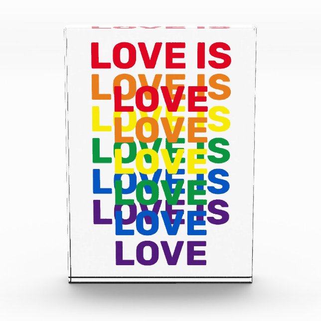 Liebe ist Liebe Regenbogen moderne Typografie Fotoblock (Vorderseite)