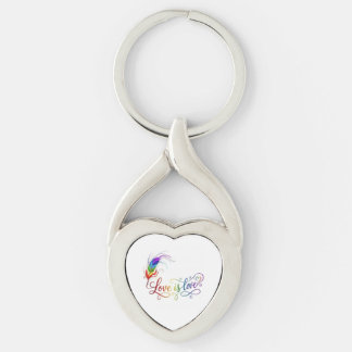 Liebe ist Liebe Regenbogenfeder Elegantes Herz Met Schlüsselanhänger