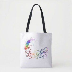 Liebe ist Liebe Regenbogenfeder Elegantes Skript-T Tasche