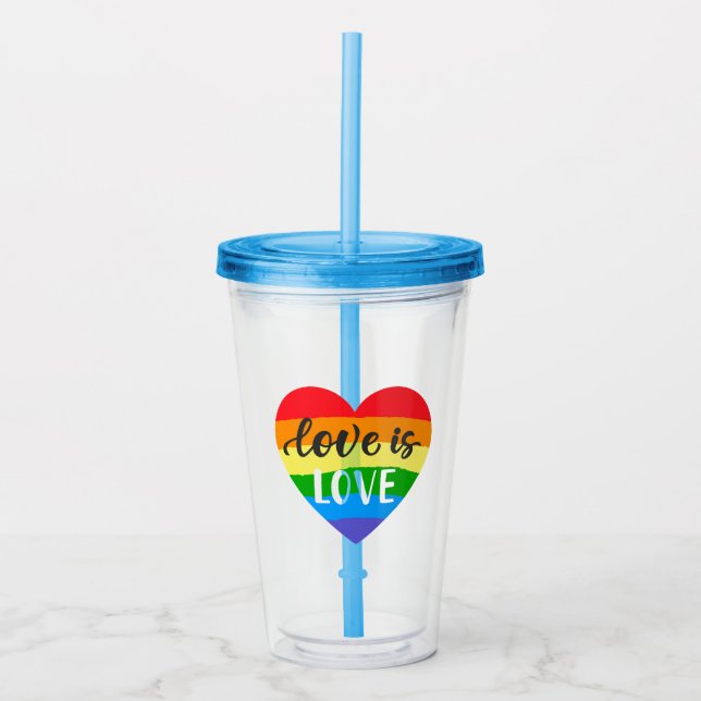 Liebe ist Liebe Regenbogenherz Acryltrinkbecher (Vorderseite)