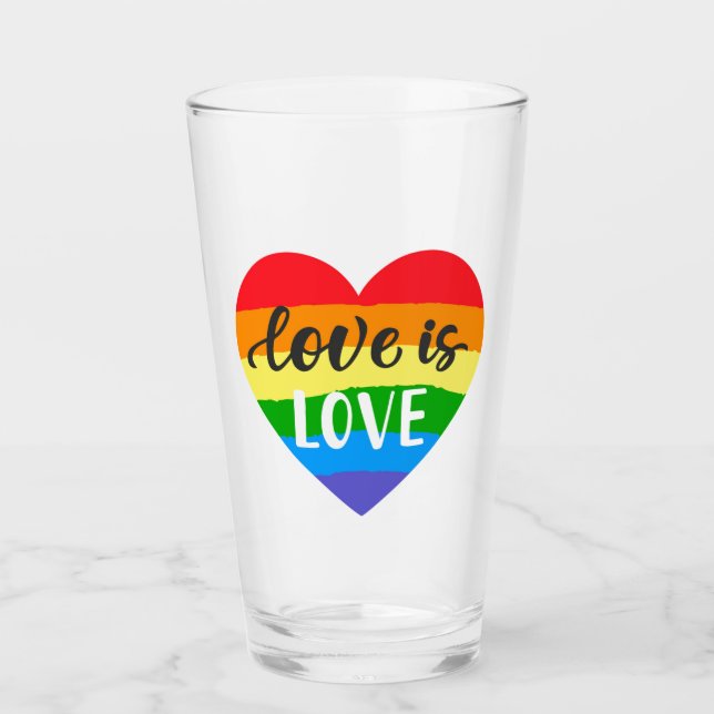 Liebe ist Liebe Regenbogenherz Glas (Vorderseite)