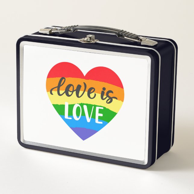 Liebe ist Liebe Regenbogenherz Metall Brotdose (Vorderseite)