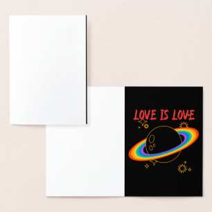 Liebe ist Liebe. Regenbogenplanet. LGBTQ+ Stolz   Folienkarte